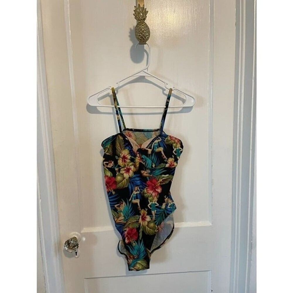 Kathy Ireland Vintage Women's Size Medium Pin Up Tropical One-Piece Bathing Suit
